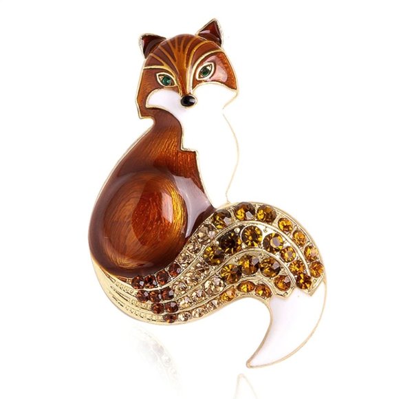Jewelry - Rhinestone Enamel Fox Brooch / Necklace Pendant